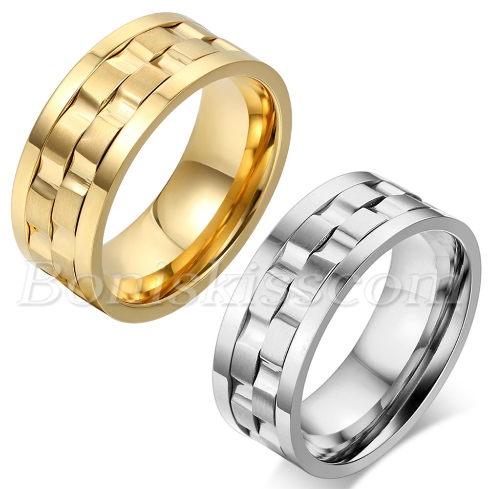Men’s Comfort Fit Yellow Gold Plated Stainless Steel Spinner Rotatable Ring Band