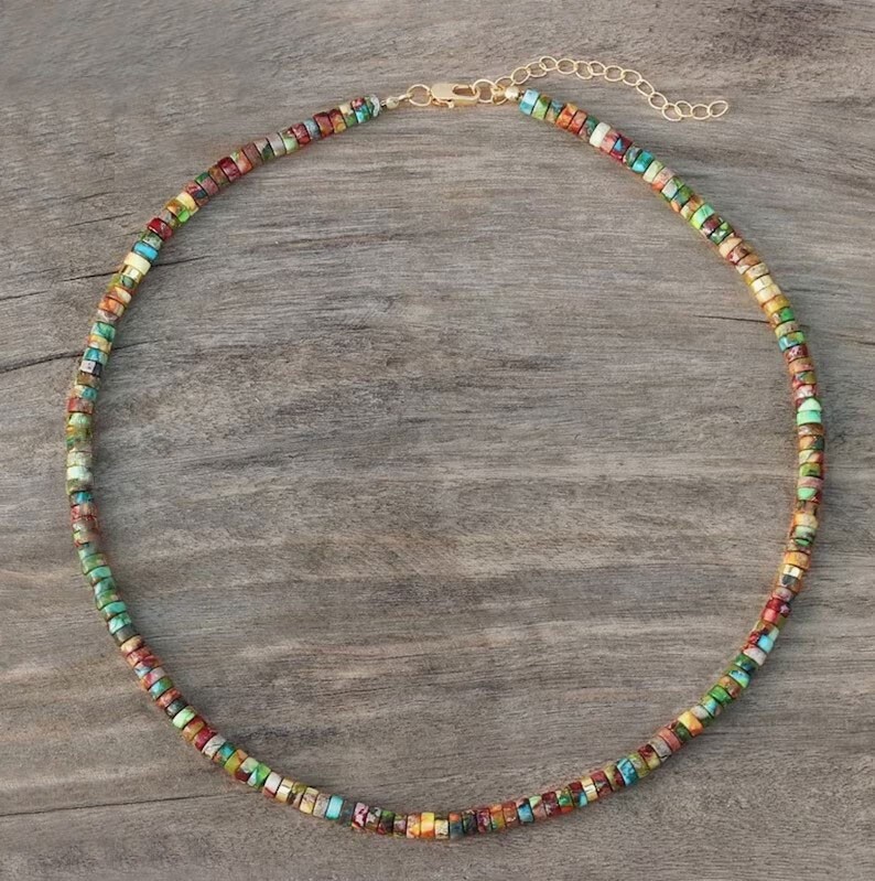 Colorful Sea Sediment Jasper Beaded Choker Healing Dainty Women Necklace Gifts