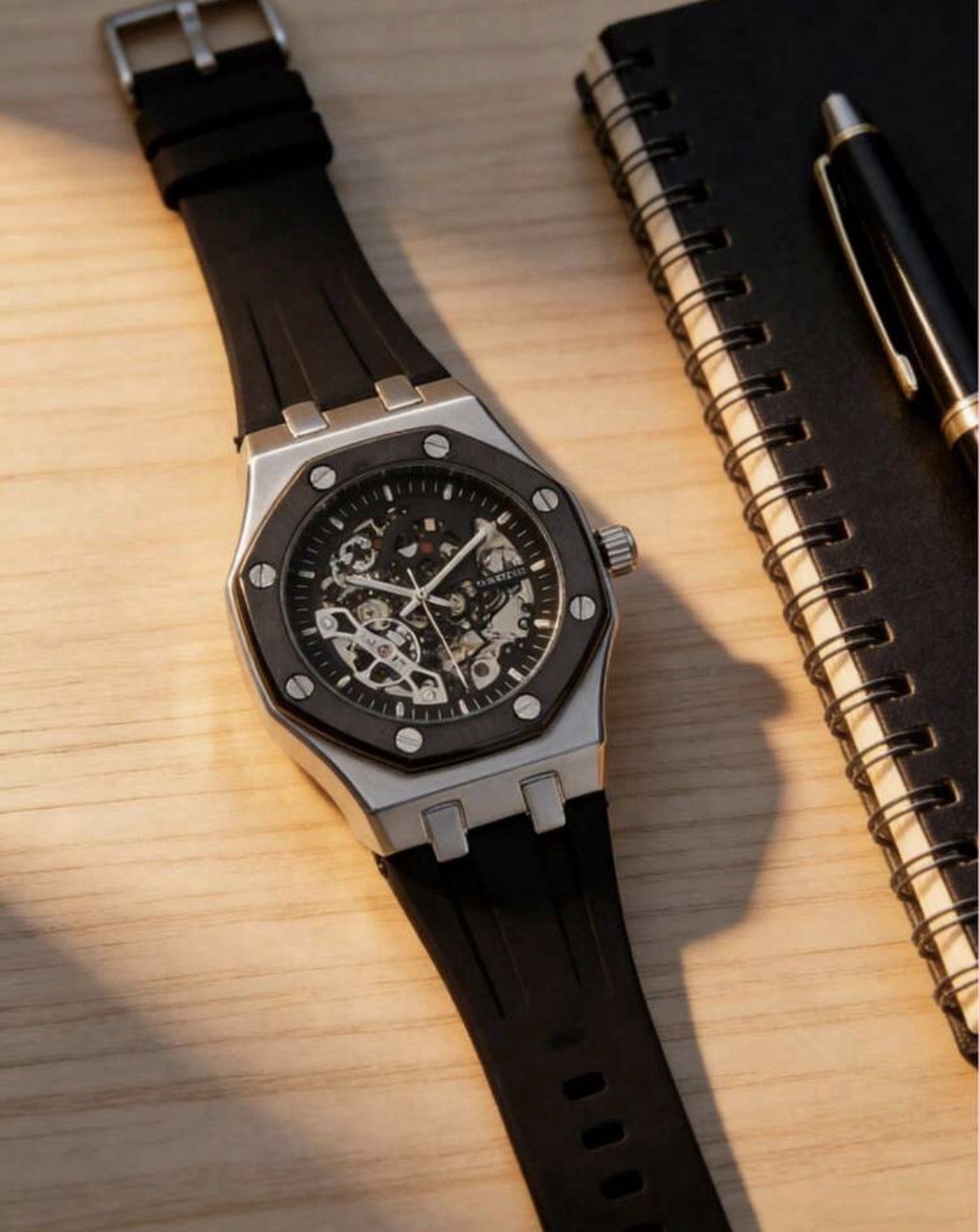 1pc Waterproof Casual Mens Luminous Hallow Mechanical Watch – Stainless Steel