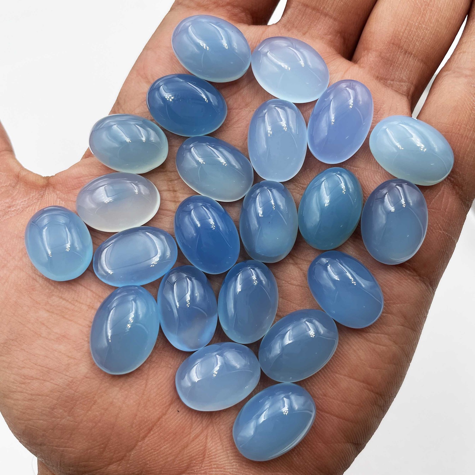 Natural Blue Chalcedony Oval Cabochon Loose Gemstone Lot 9 Pcs 13*18 MM 110 CT