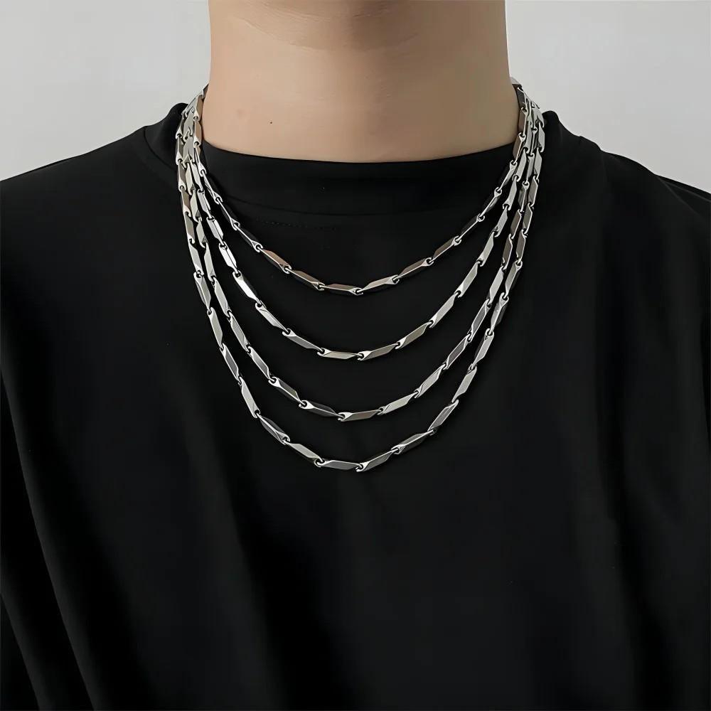 Men Silver Color Stainless Steel Seeds Chain Necklace Hip Hop Retro Outfit Jewel