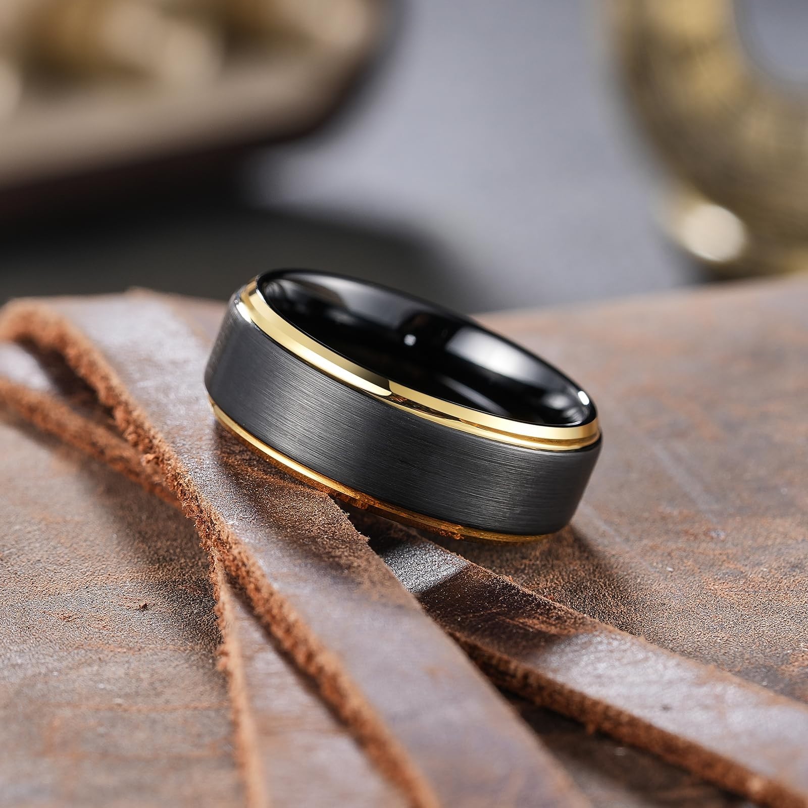 Men’s Two-Tone Matte Wedding Band – Tungsten Carbide Comfort Fit Ring, Step Edge