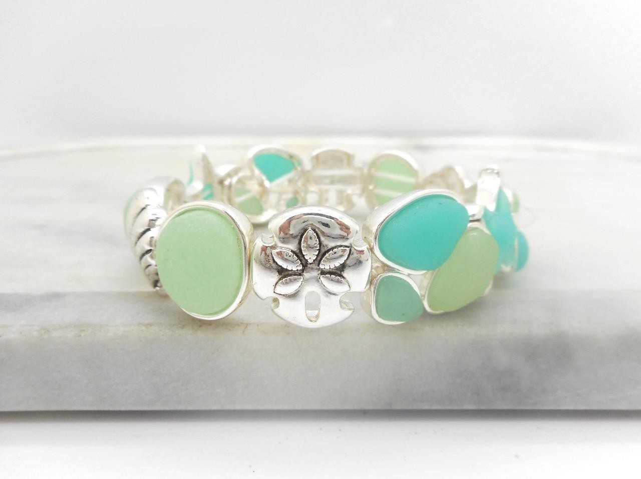 Bohemian Starfish Sea Glass & Resin Bracelet Beach Silver Dollar Theme NEW