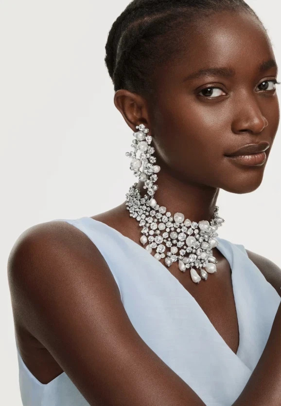 Constella Swarovski choker Crystal pearl, Round cut, White, Rhodium plated