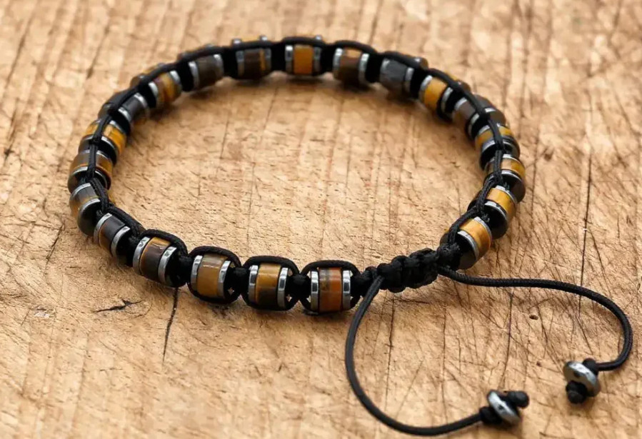 Handmade Braided Real Tiger Eye Beaded Healing Adjustable Bracelet for Women Men