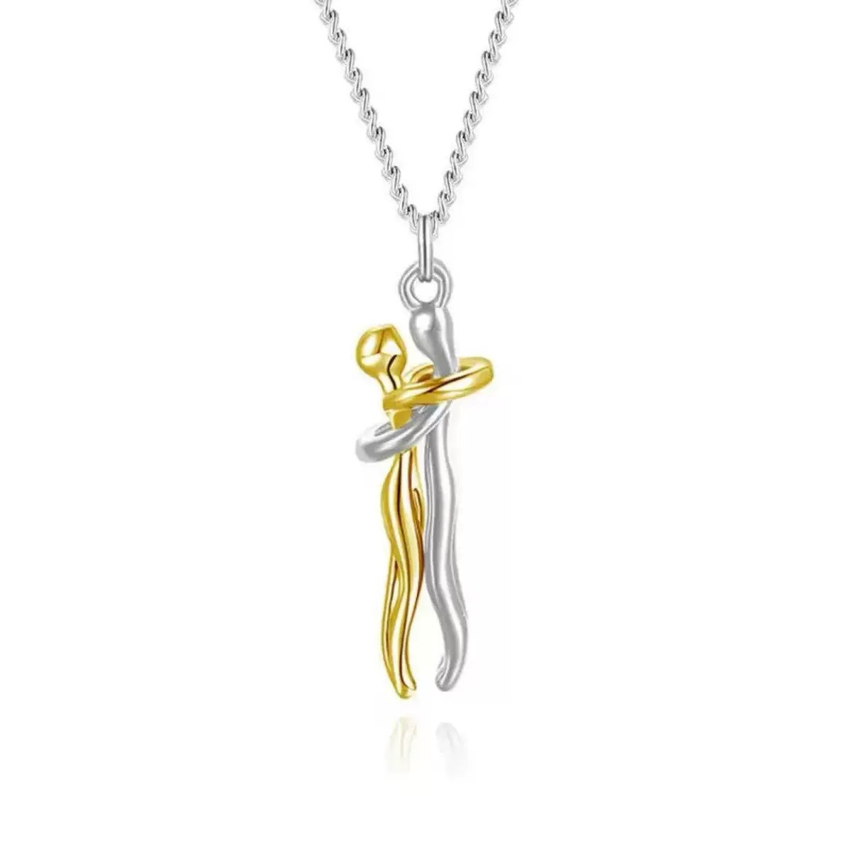 925 Sterling Silver Hugging Couple Pendant Necklace Two Tone Romantic Gift