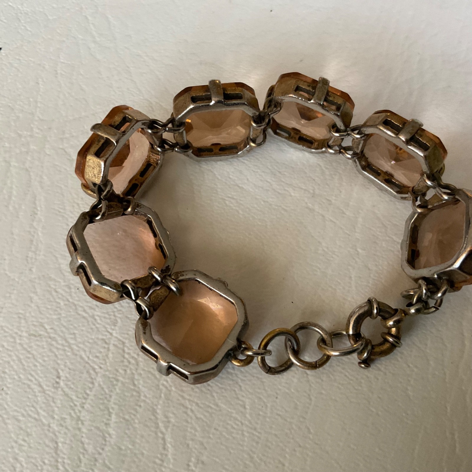 J Crew Czech Republic Glass Bracelet Peach Amber Faceted Statement Link