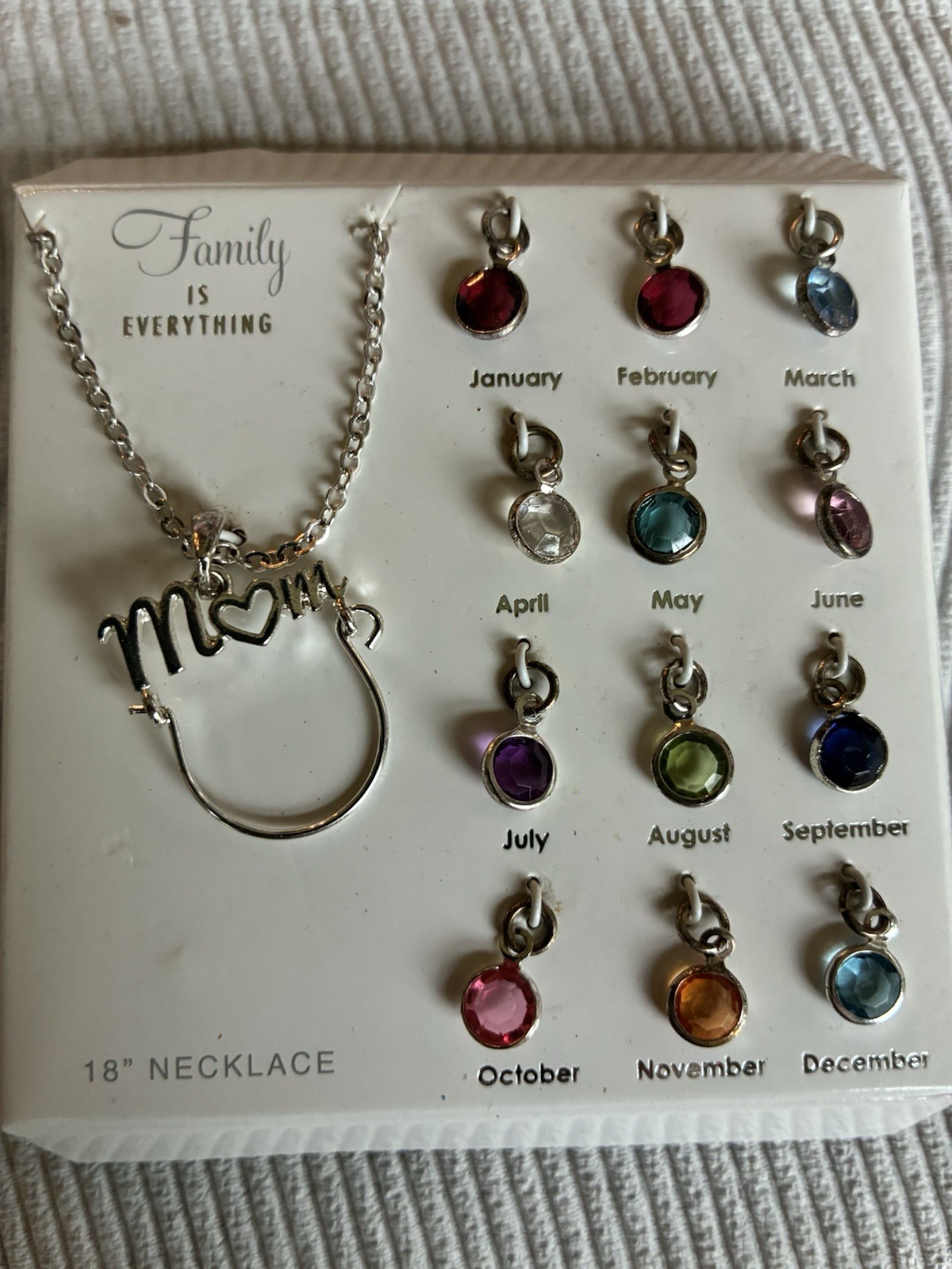 Family Is Everything Mom Mother Necklace With Monthly Stones Silver Tone D28