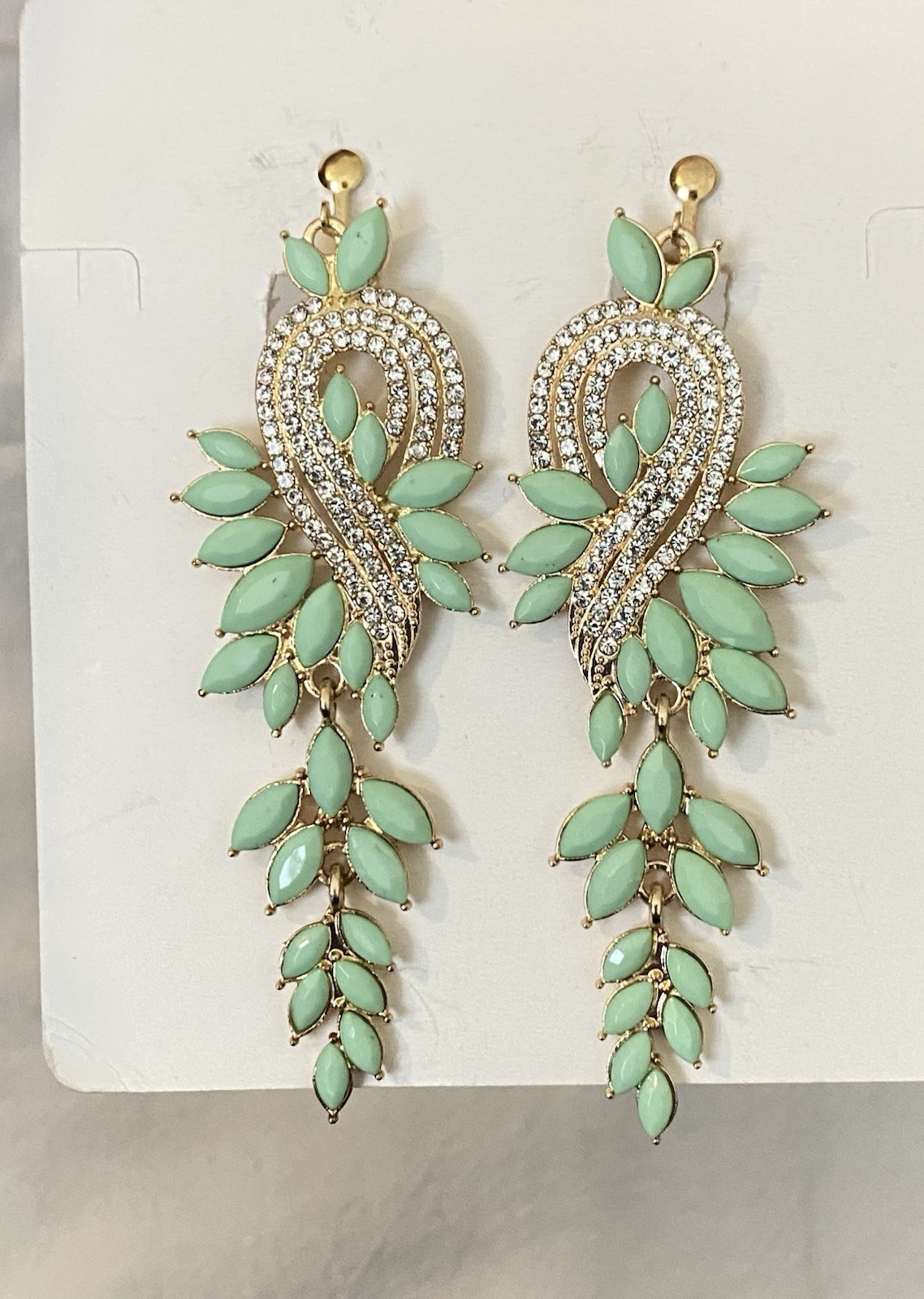 New Clip-On sparkle light green resin drop Earrings None Piercing Cuff