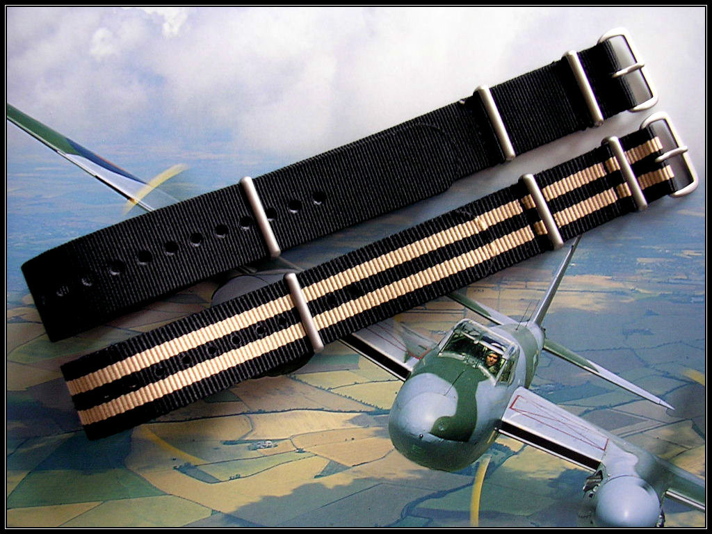 22mm Black-Tan NATO g10 watch band strap 2pak MoD RAF Bonded IW SUISSE 18 20 24