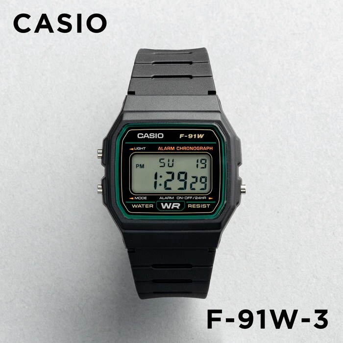 Casio Standard F-91W-3 Boys Watch Quartz Black Green Dial Digital From Japan