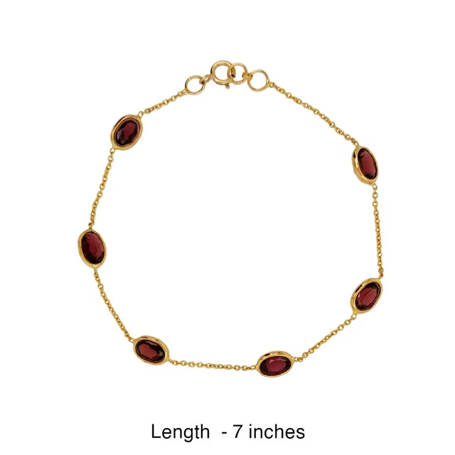Natural Garnet Bracelet 14K Yellow Gold Everyday Gemstone