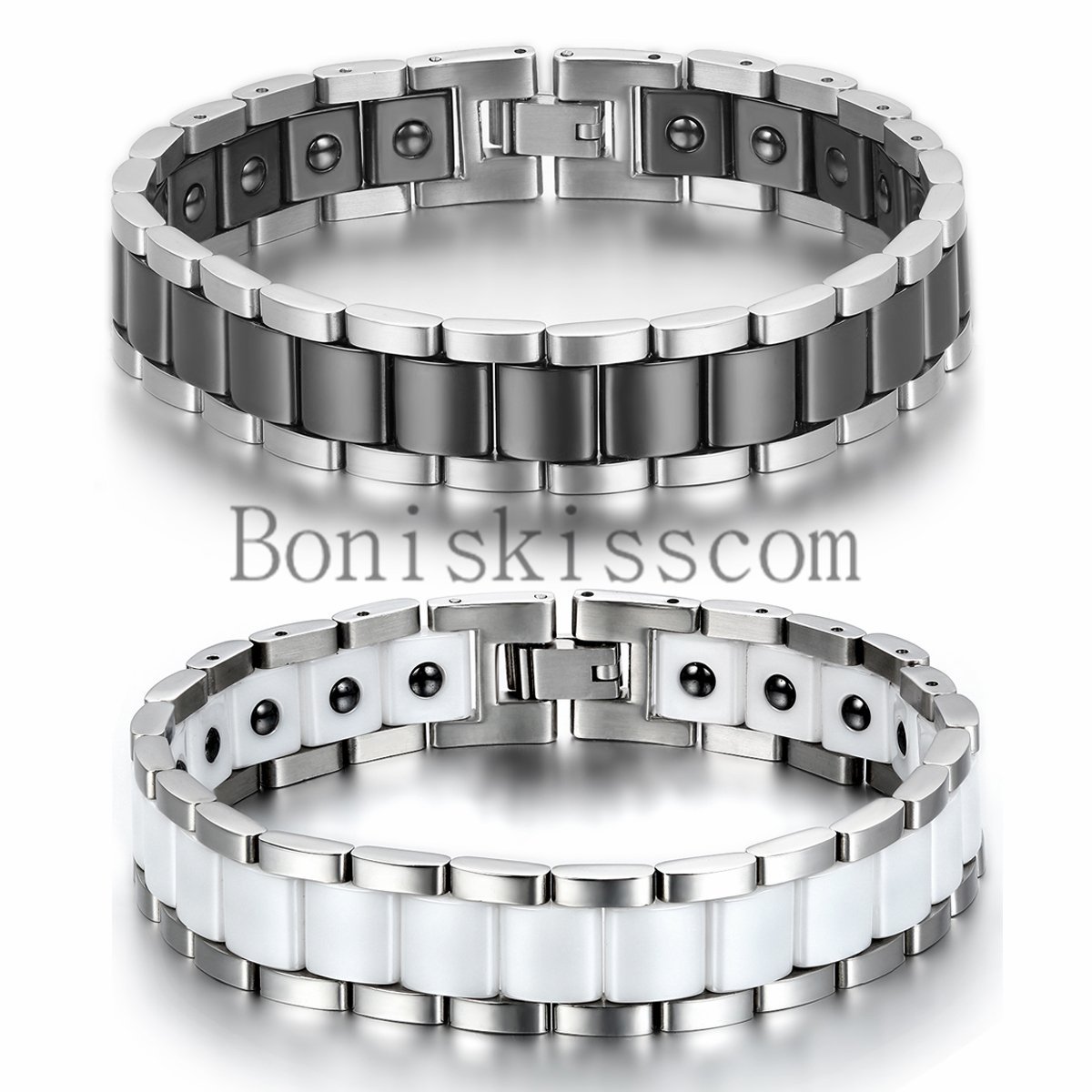 13mm Wide Men’s Ceramic Link Stainless Steel Power Therapy Magnetic Bracelet