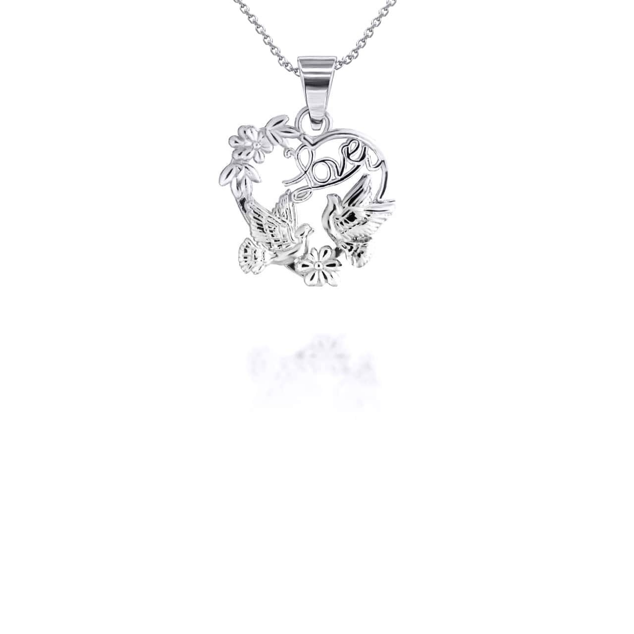 Two Tone Love Birds Heart Pendant Necklace (Available in Yellow/Rose/White Gold)