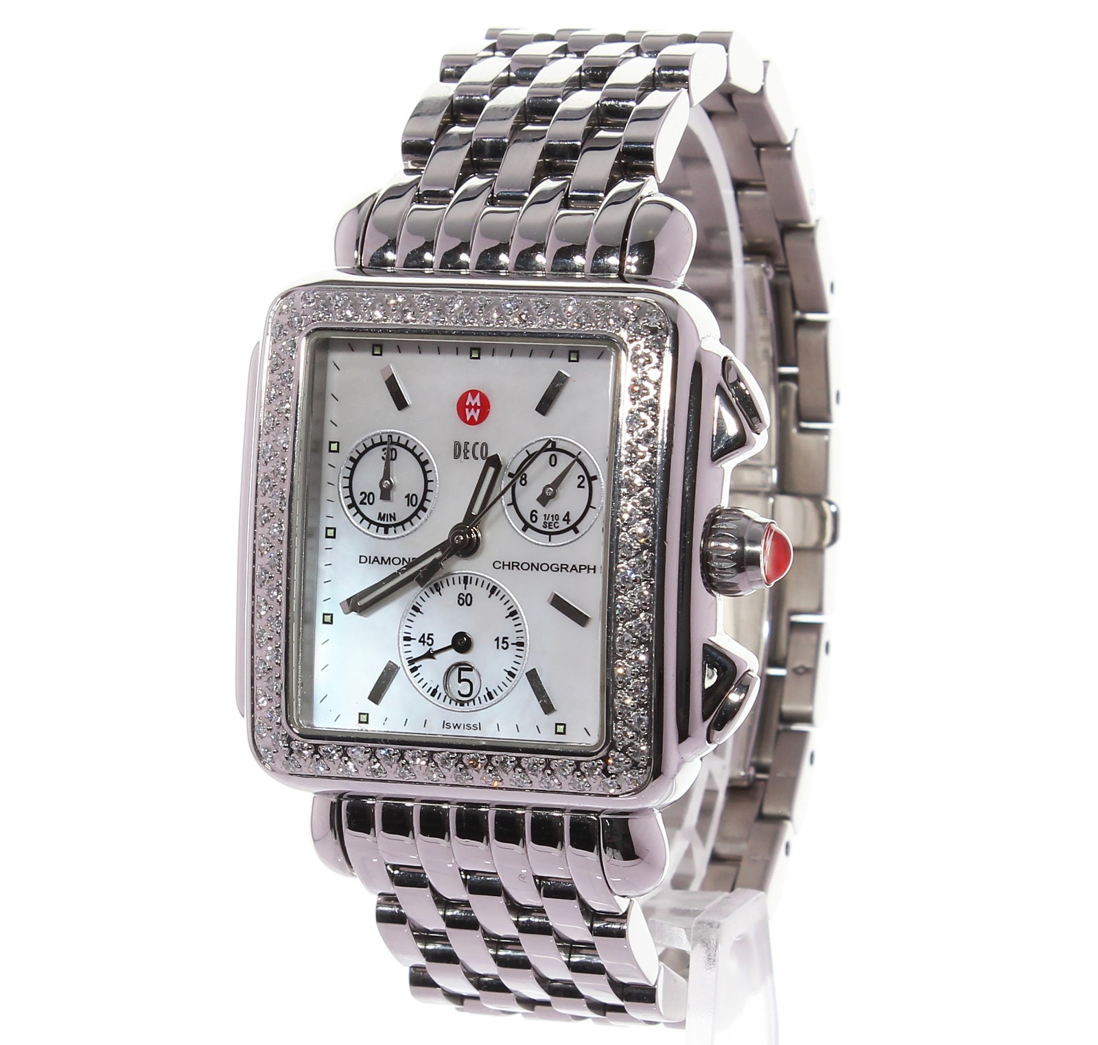 MINT MICHELE DECO CHRONOGRAPH DAY DATE DIAMOND LADIES 36MM WATCH MW06P01A1046