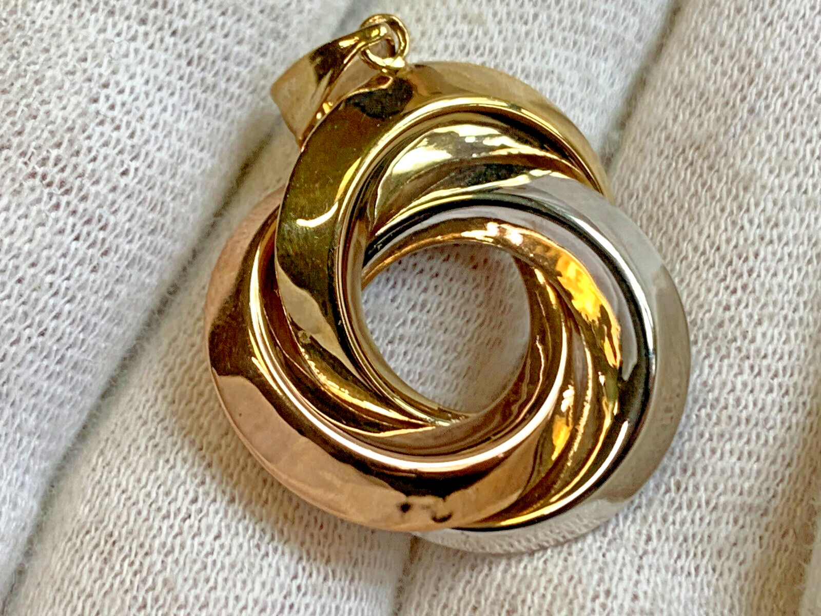 14K Tri-Color Gold Swirl Pendant 2.34g Fine Jewelry Yellow Rose & White Gold
