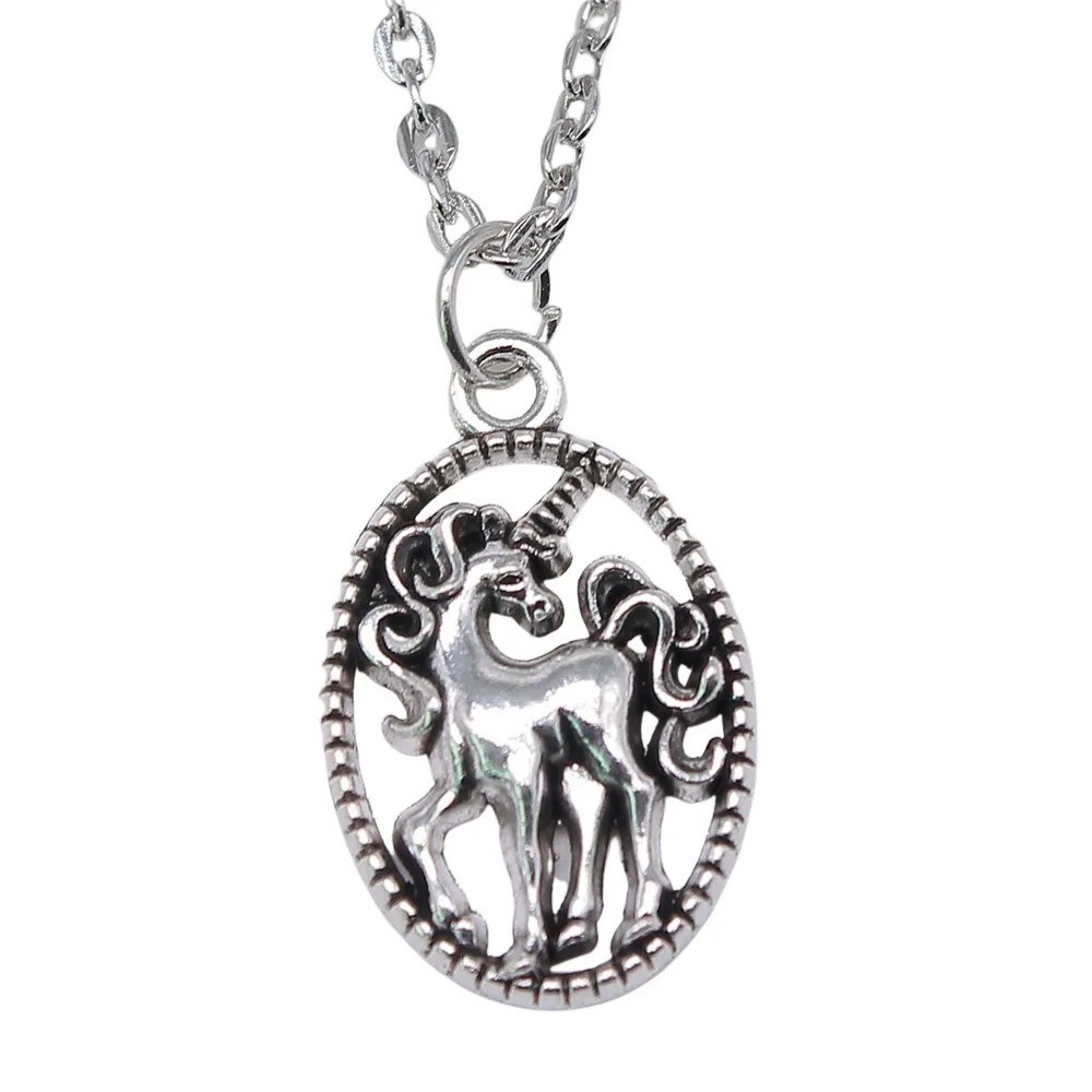 Antique Silver Color Unicorn Pendant Necklace Vintage Jewelry for Women