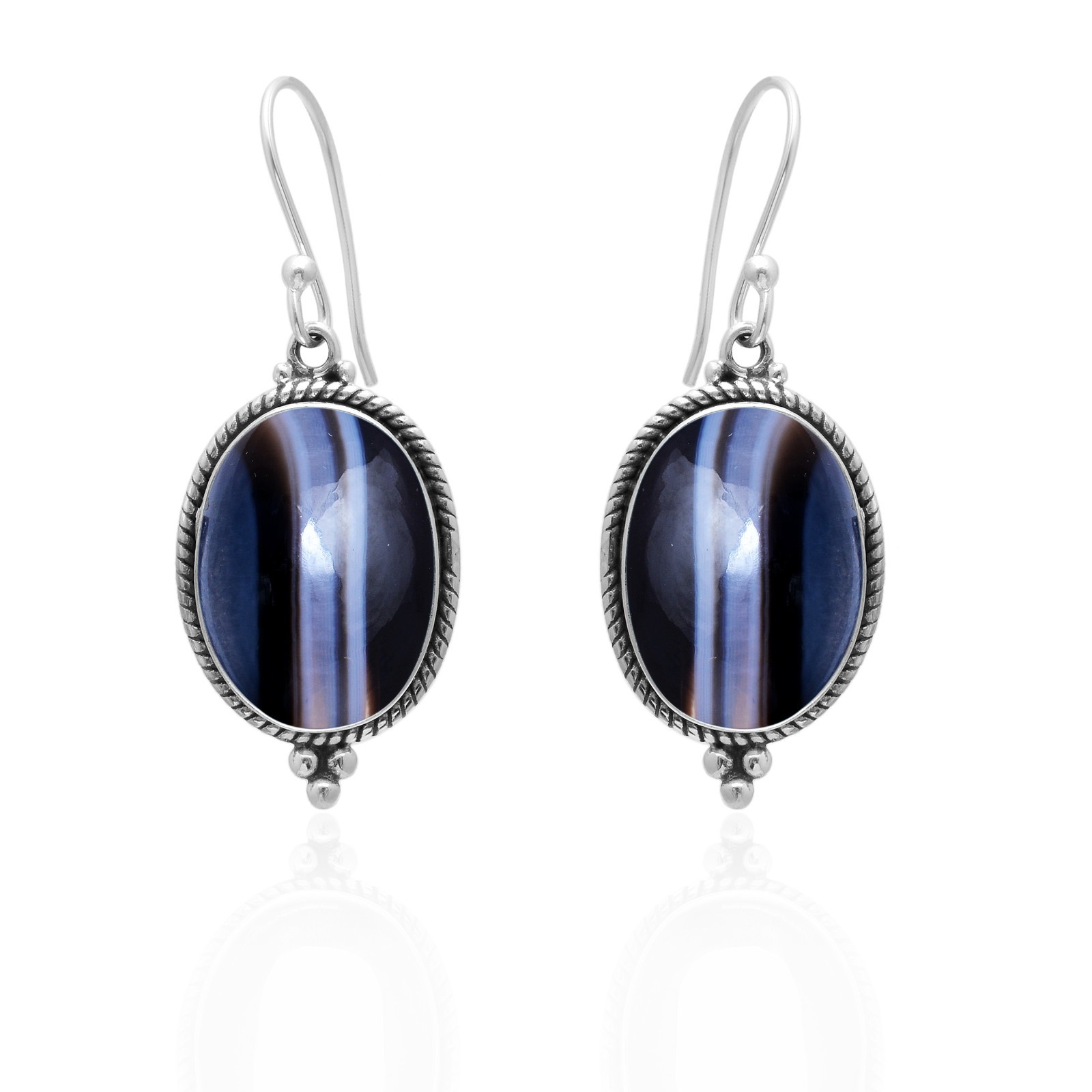 Banded Agate Sterling Silver Earrings Gift For Women Unique Artisan Drop Earring