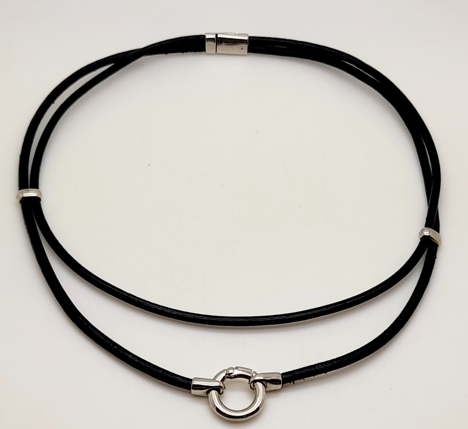 2.5mm Double Layered Black Faux Leather pendent Jewelry 16 inch Choker Necklace