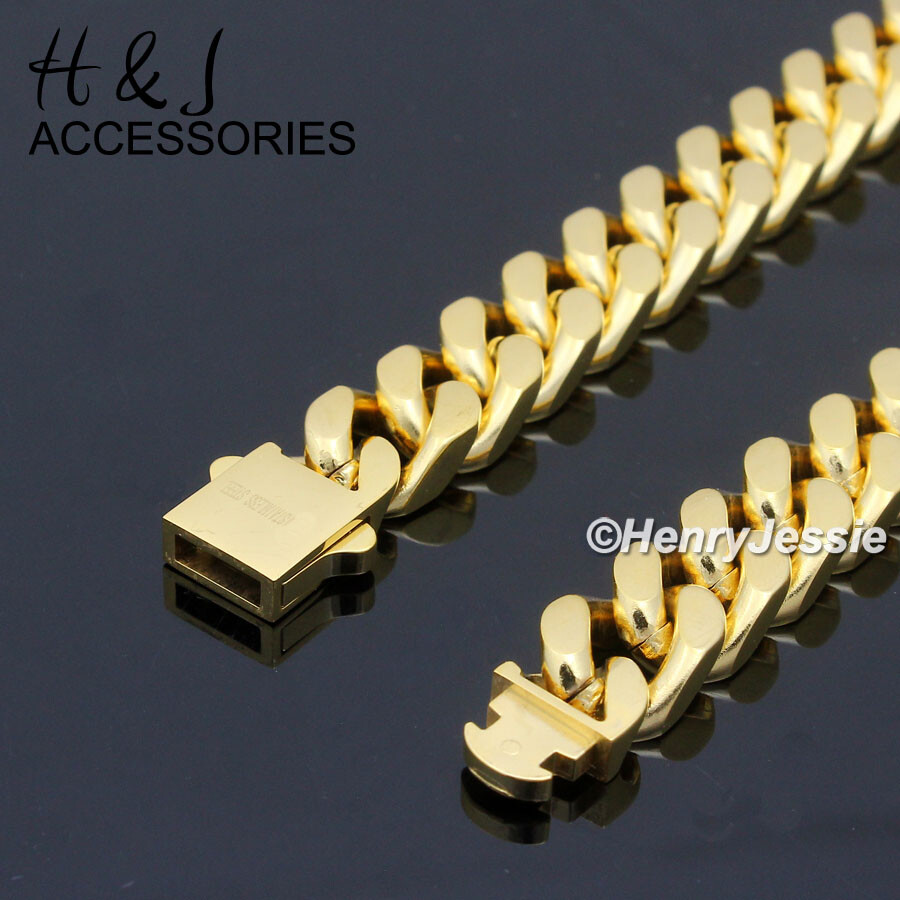 18-40″Stainless Steel 7mm Gold Plated Miami Cuban Chain BIG CZ Cross Pendant*142
