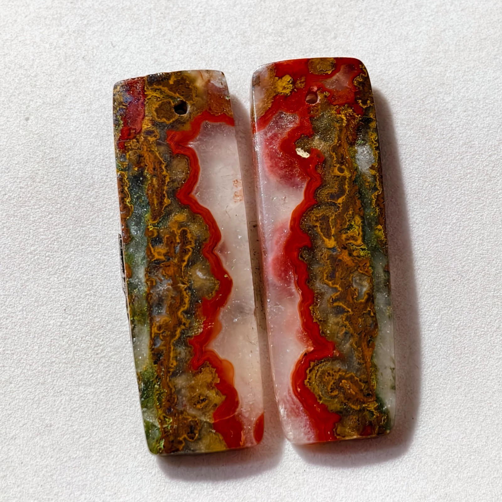 55 Cts Natural Seam Agate Drilled Match Pair Cabochon Gemstone 41 X 13 MM