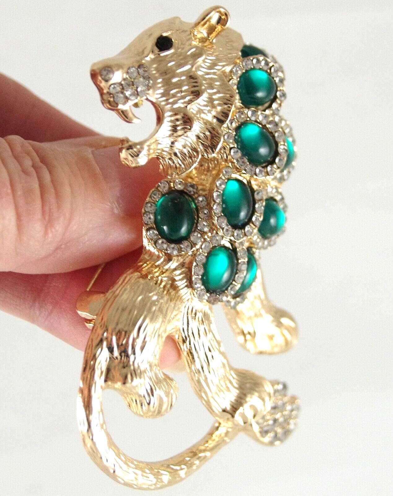 BIG 3″ NWOT UNSIGNED KENNETH JAY LANE STYLE RHINESTONE LION CAT PENDANT BROOCH