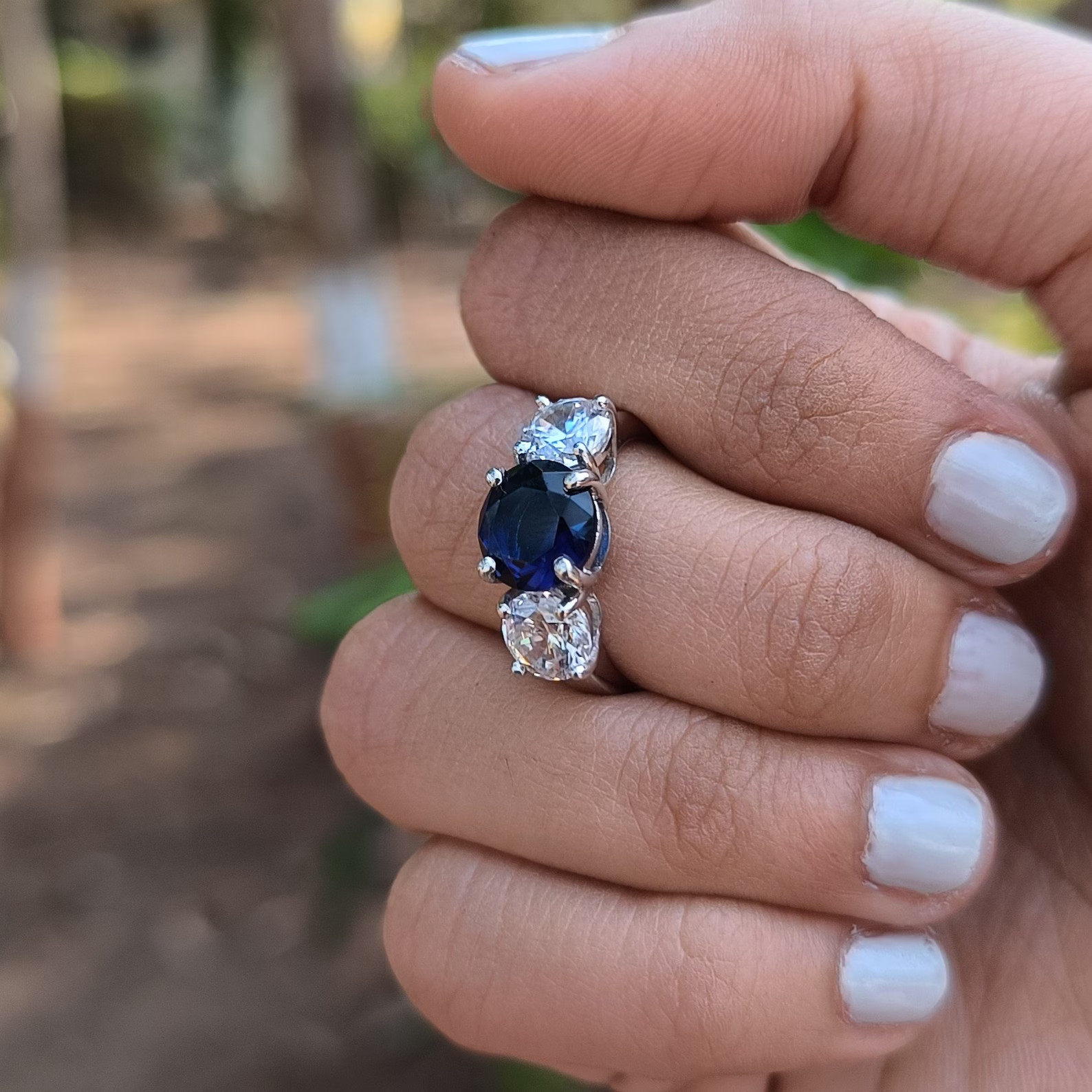 3.50 Ct Round Cut Natural Sapphire Diamond Engagement Ring 14K White Gold Size 7