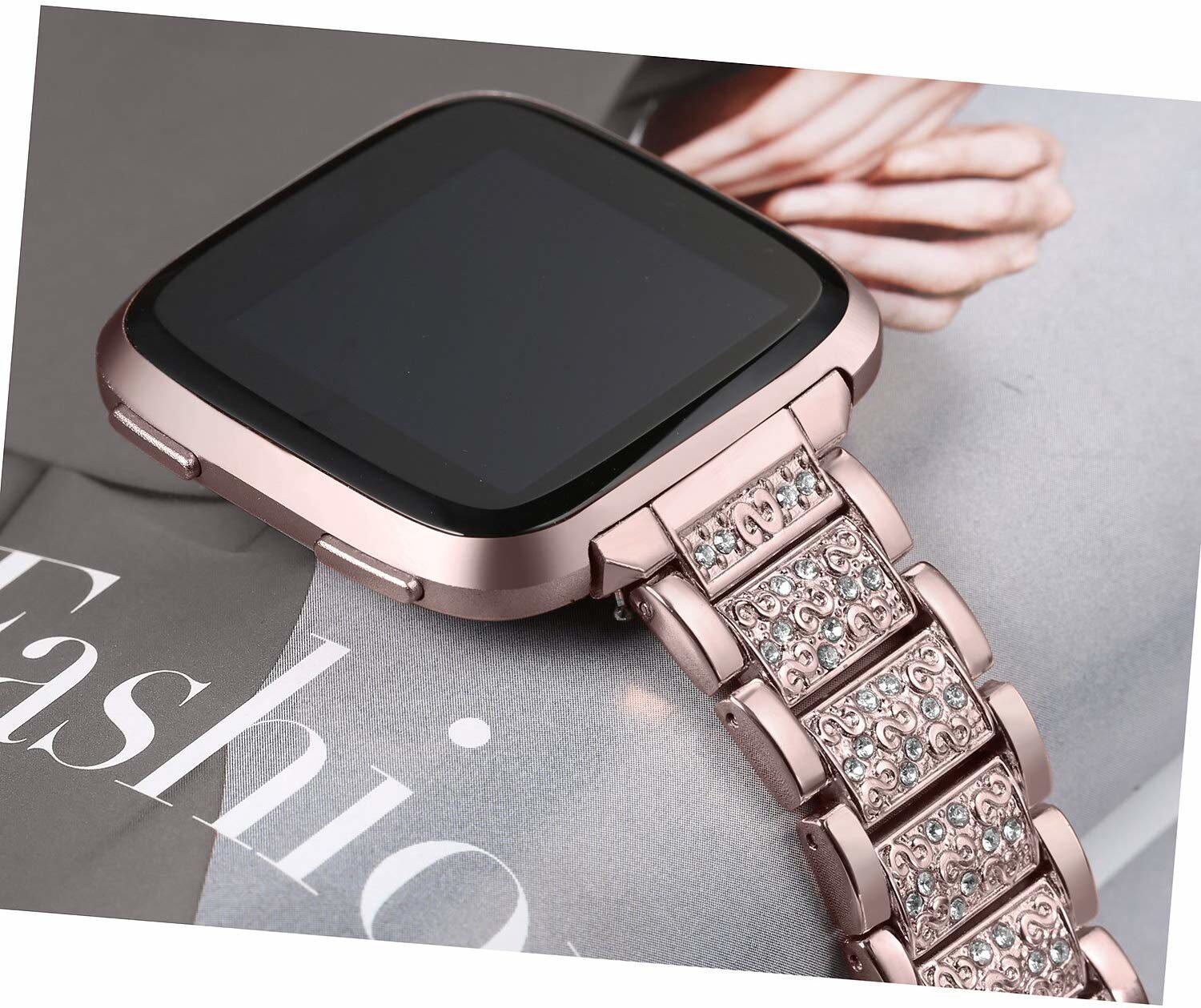 Bling Metal Stainless Steel Watch Band Wrist Strap For Fitbit Versa/Versa 2/Lite