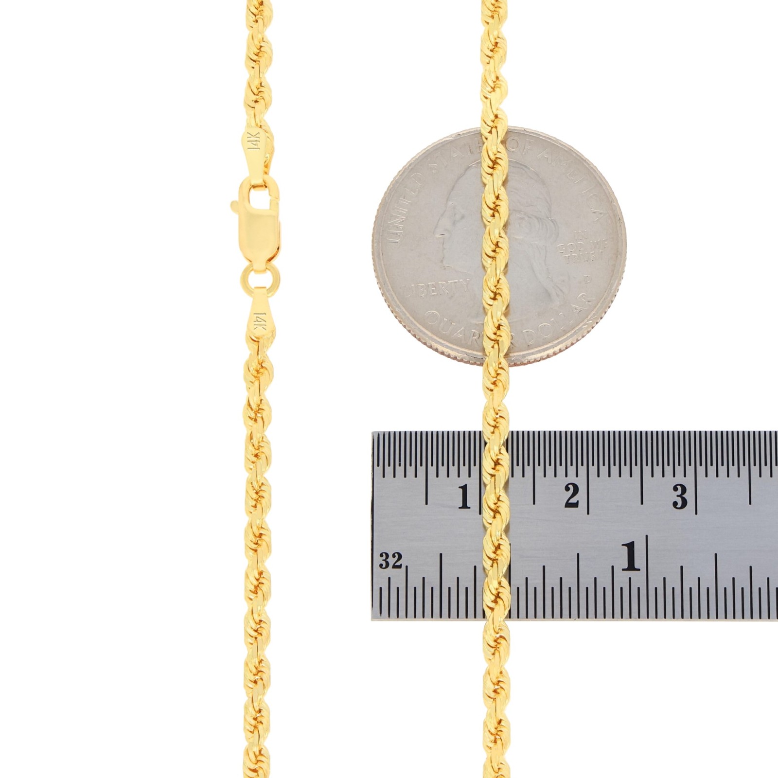 14K Yellow Gold 2.5mm Diamond Cut Rope Chain Link Bracelet Mens Womens 7″ 8″ 9″