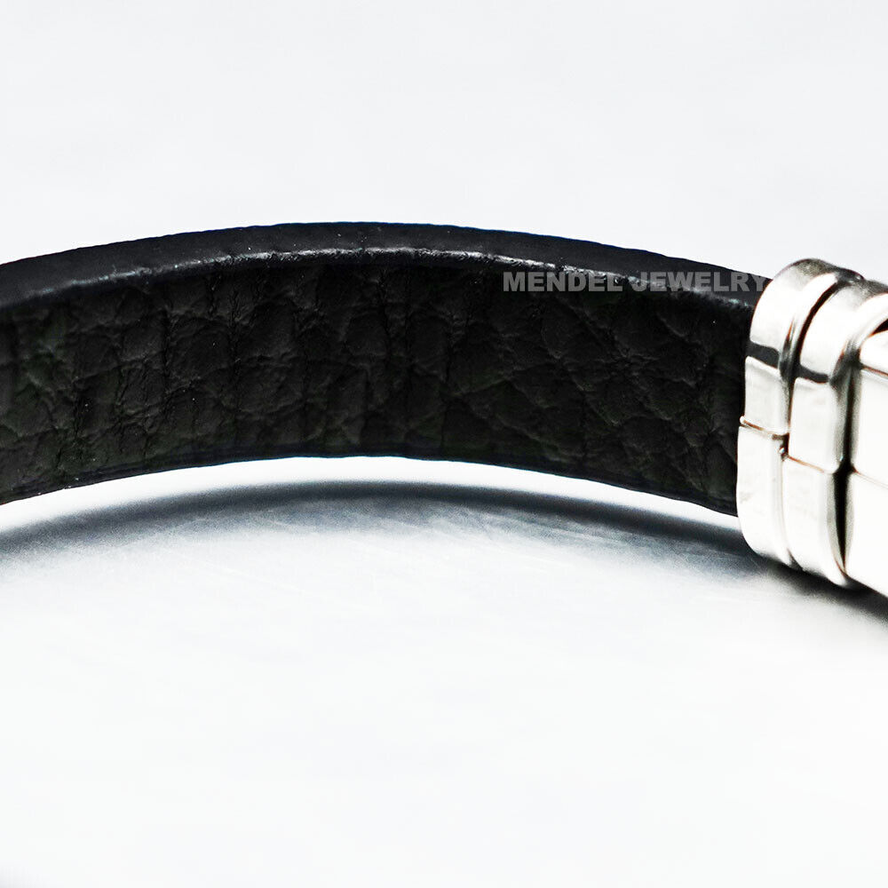 MENDEL Mens 7 Inch Christian Cross Leather Bracelet Stainless Stainless For Men