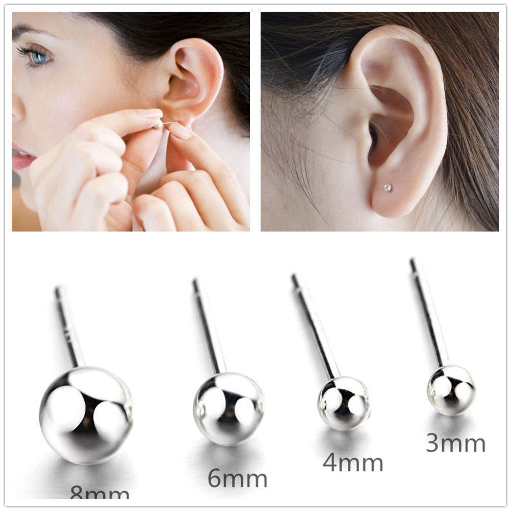 925 Sterling Silver Round Ball Stud Earrings High Polish Butterfly Post Back H8