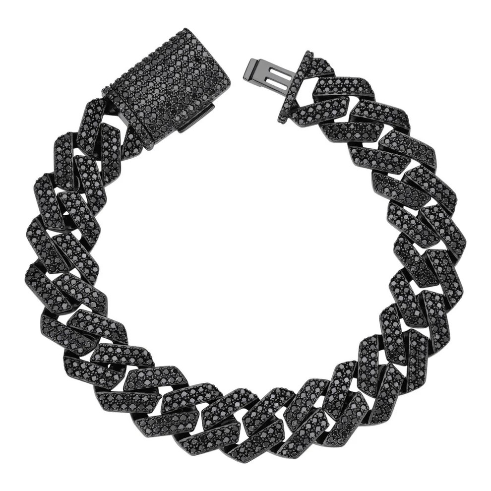 Men’s 14mm Black CZ Cuban Link Bracelet Black Brass Hip Hop 8 Inch
