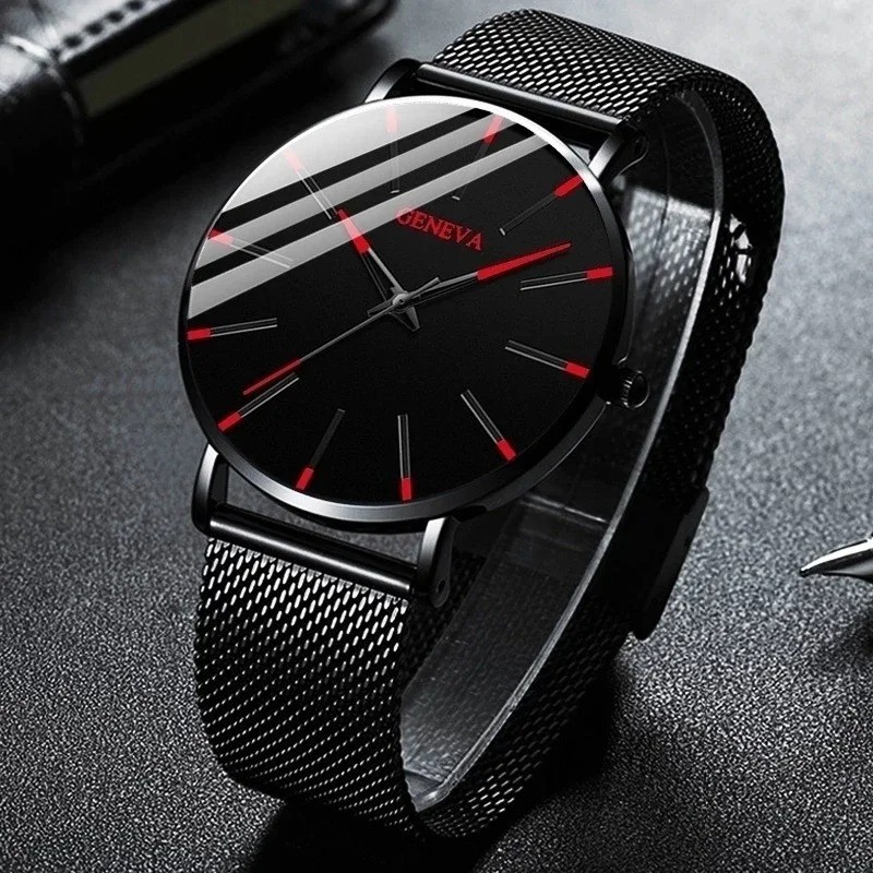Ultra Thin Men’s Quartz Watch Steel Mesh Band Business Wristwatch Luxury