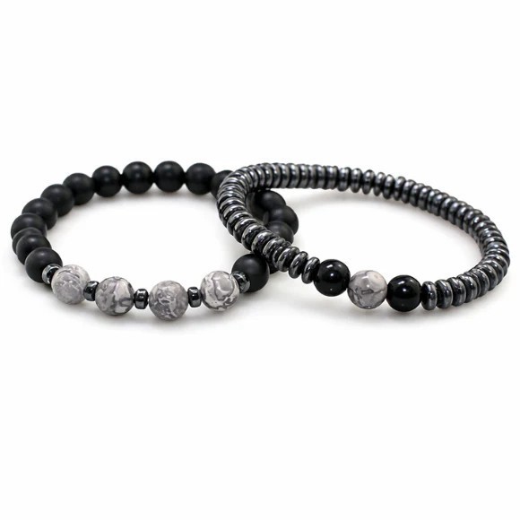 Magnetic Hematite Bead Bracelet Set for Men Women Energy Therapy Jewelry