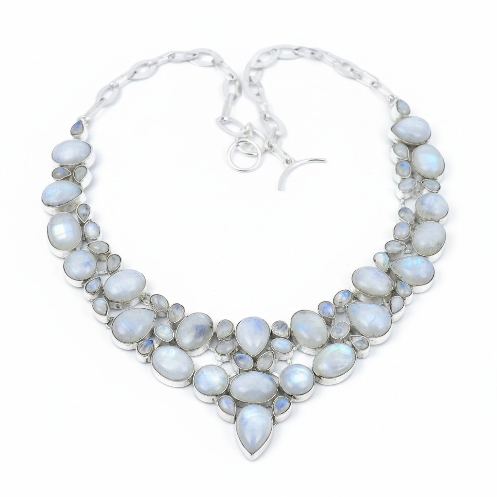 Natural Moonstone Handmade 925 Sterling Silver Jewelry Women Necklace S-18″