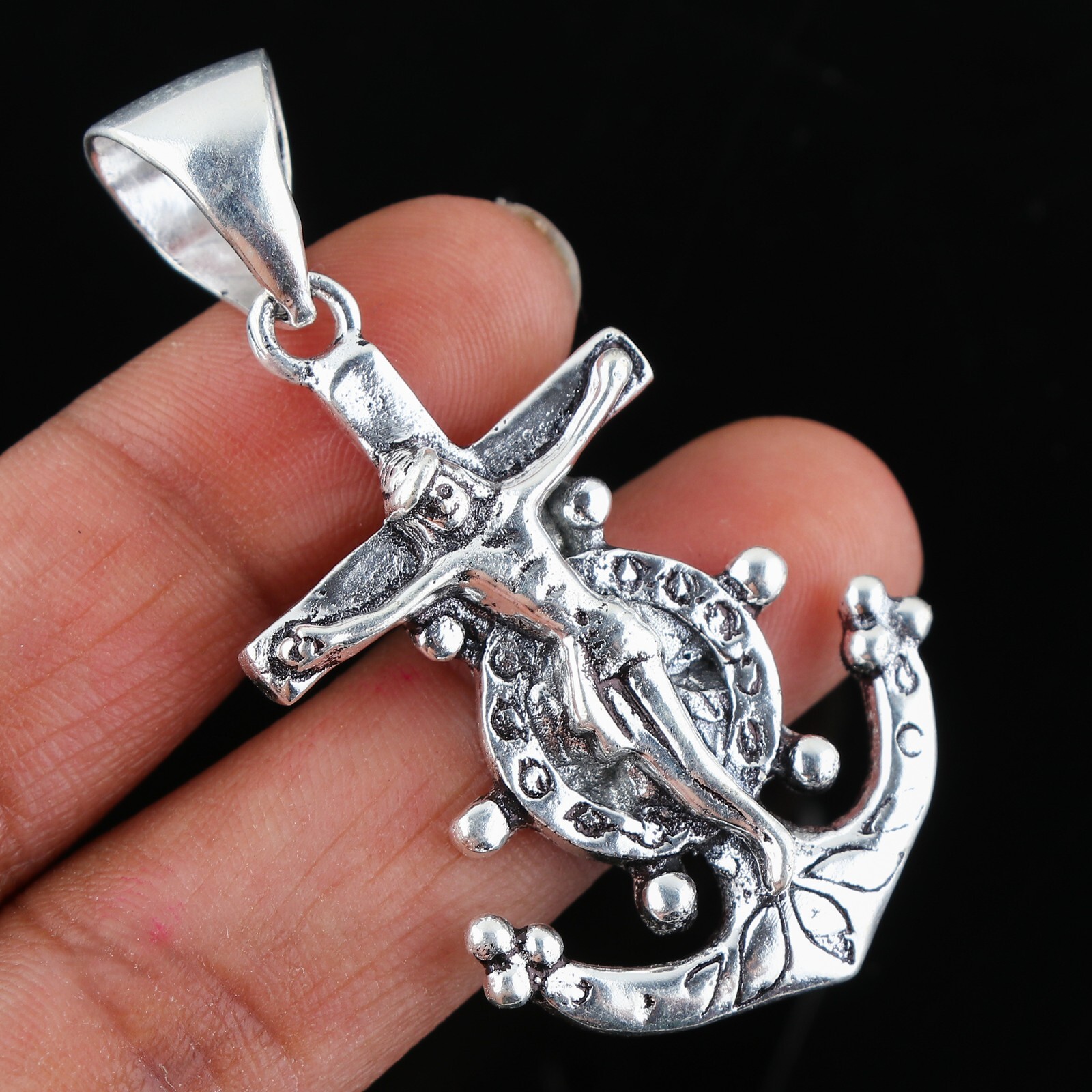 925 Sterling Silver Jewelry .Anchor Cross Silver Pendant Size ; 2 in.