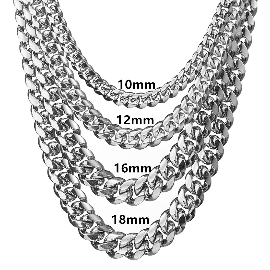 6-22mm Mens Hip Hop Stainless Steel Miami Cuban Link Chain Necklace Silver Color