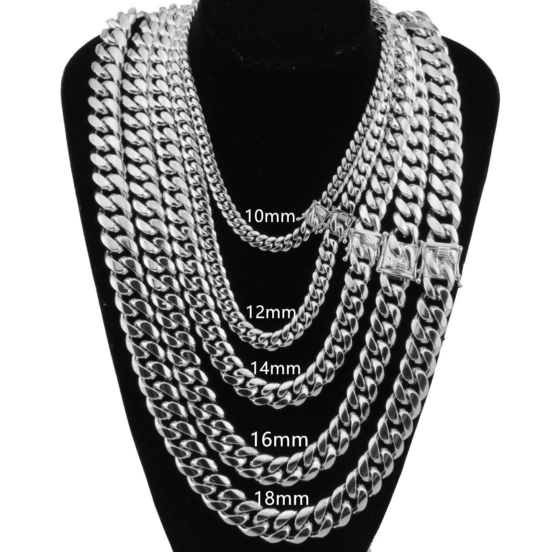 6-22mm Mens Hip Hop Stainless Steel Miami Cuban Link Chain Necklace Silver Color