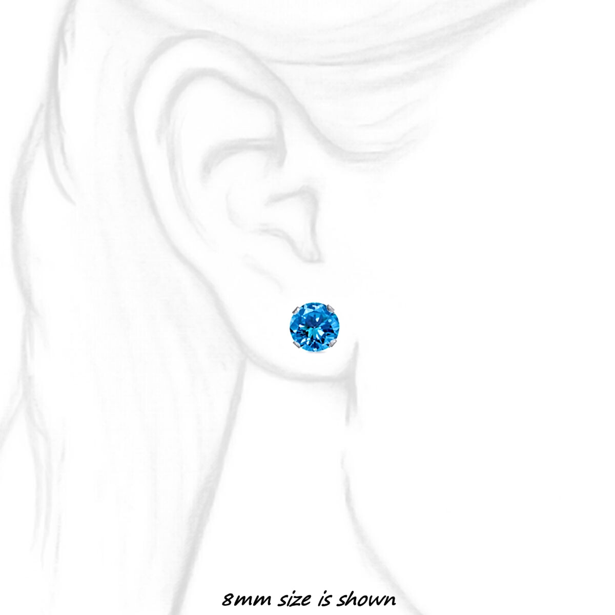 1000 Jewels Brilliant Cut Simulated Blue Zircon Sterling Silver Stud Earrings