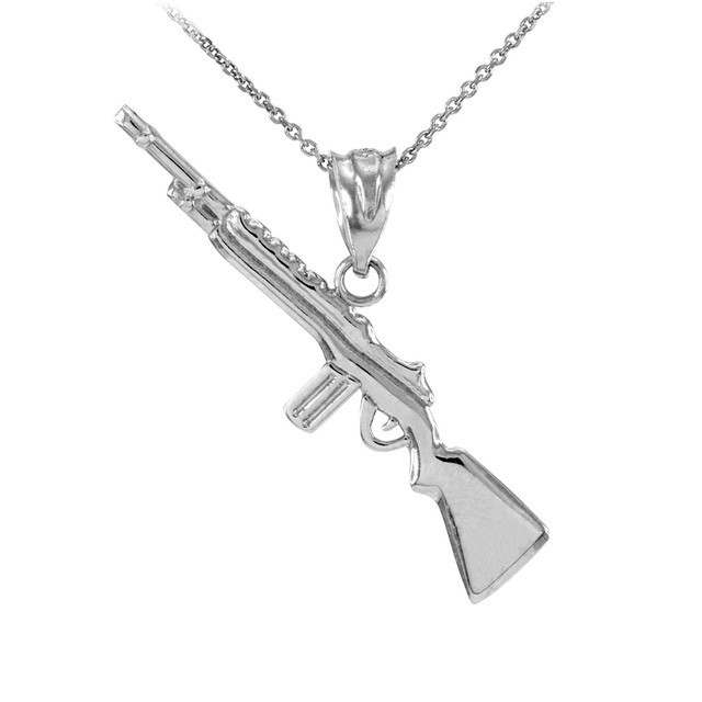 Gold Rifle with Magazine Pendant Necklace (Available in Yellow/Rose/White Gold)