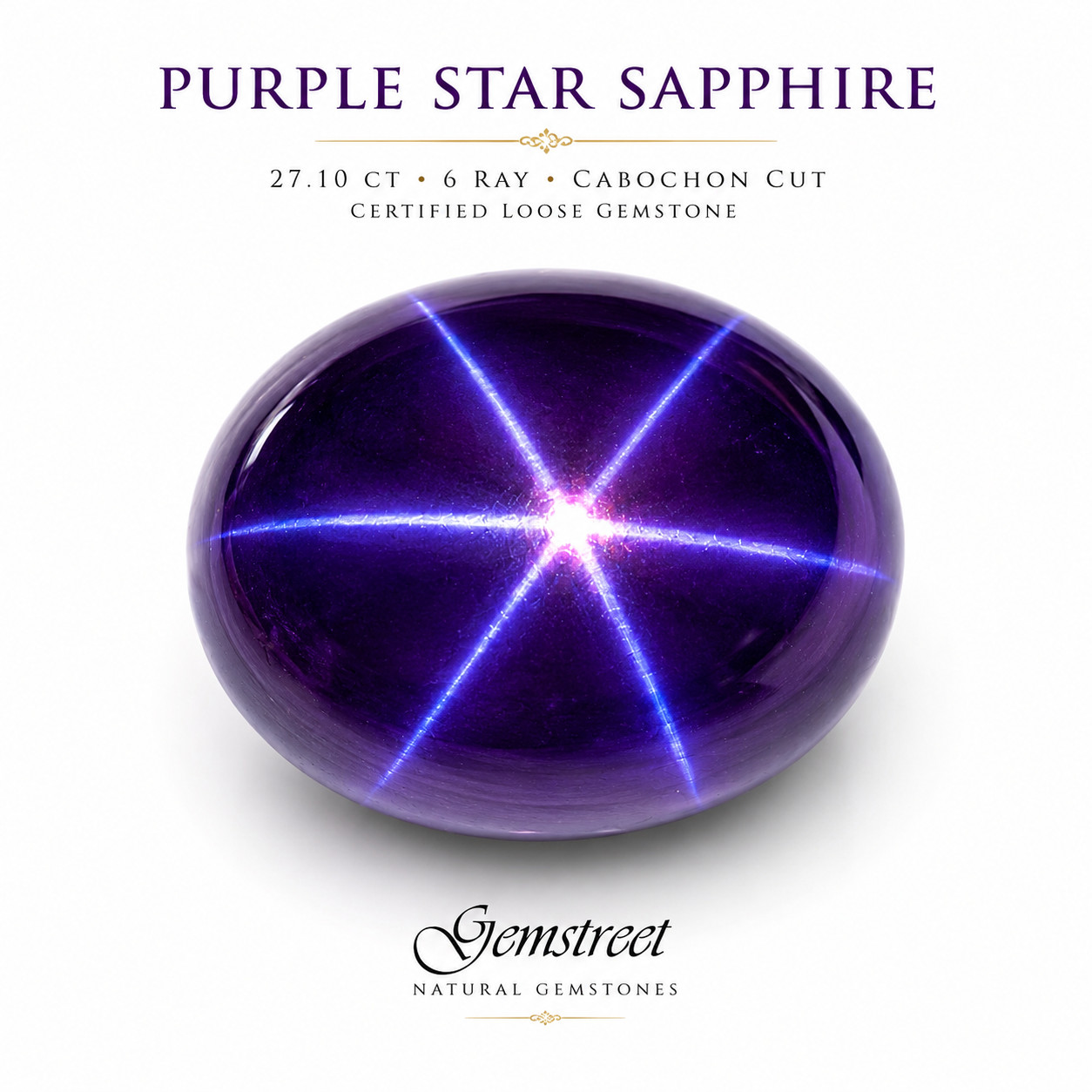 Ceylon Purple Star Sapphire 27.10 Ct 6 Ray Cabochon Cut Certified Loose Gemstone