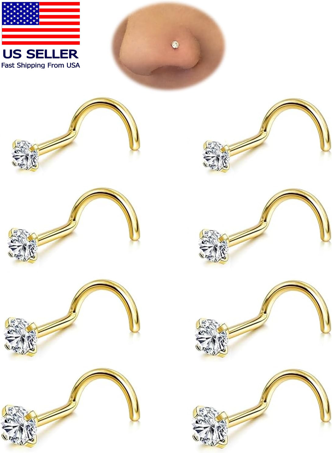 8Pcs Nose Rings Studs Set for Women Men: Hypoallergenic G23 Titanium/316L Surgic