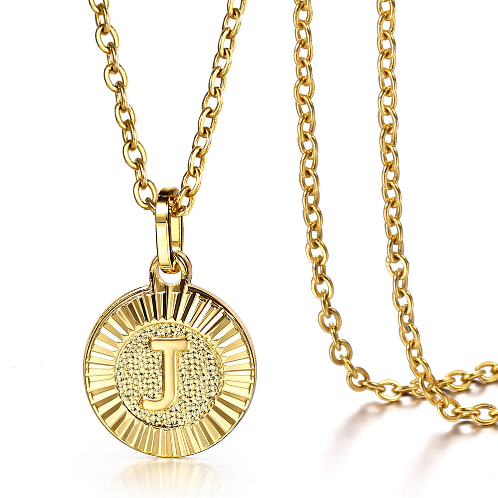 Women Men Gold Filled Letter A-Z Pendant Initial Necklace Stainless Steel Chain