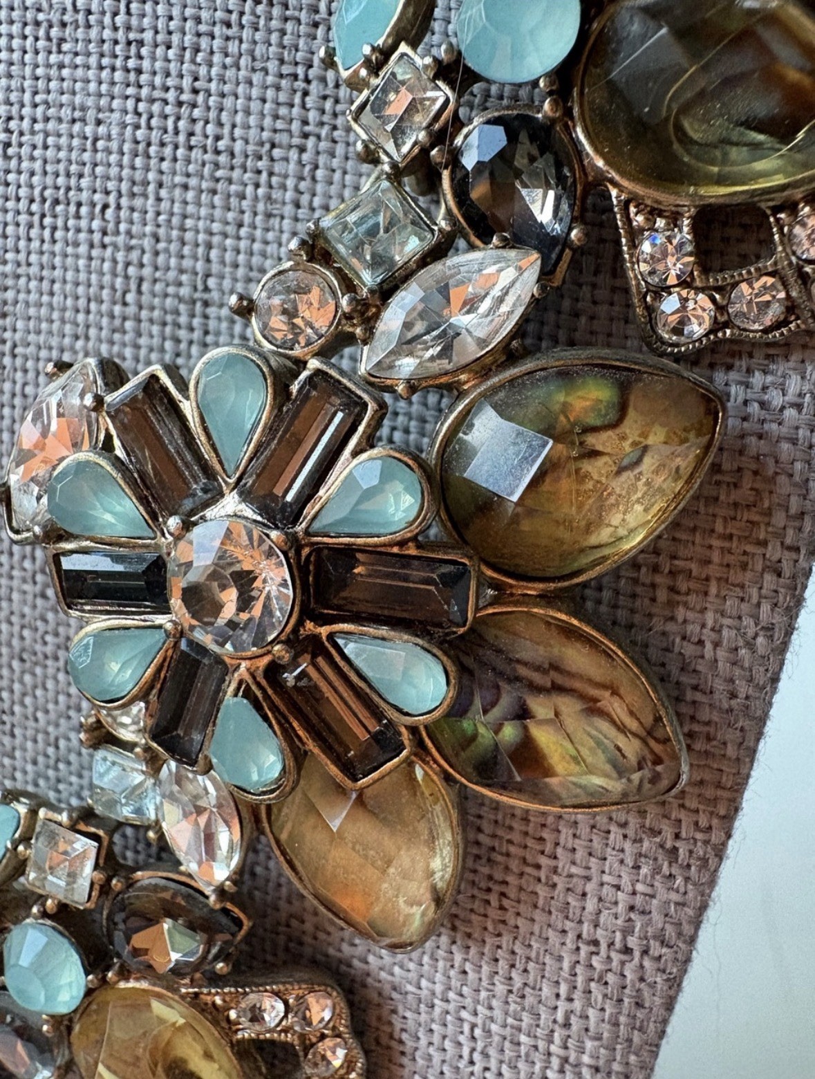 Bella Jack Floral Rhinestone Statement Necklace Blue Yellow Adjustable Length