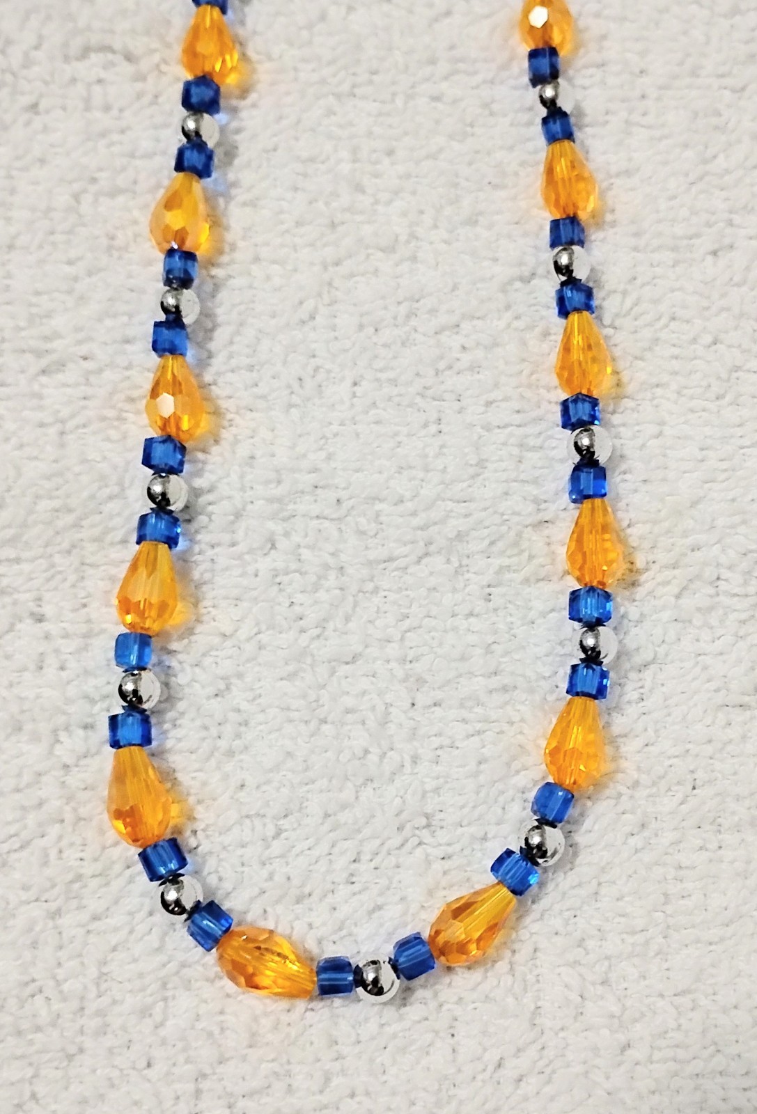 Handcrafted Jewelry 22″ Citrine Yellow/Orange Teardrop & Blue Glass Necklace