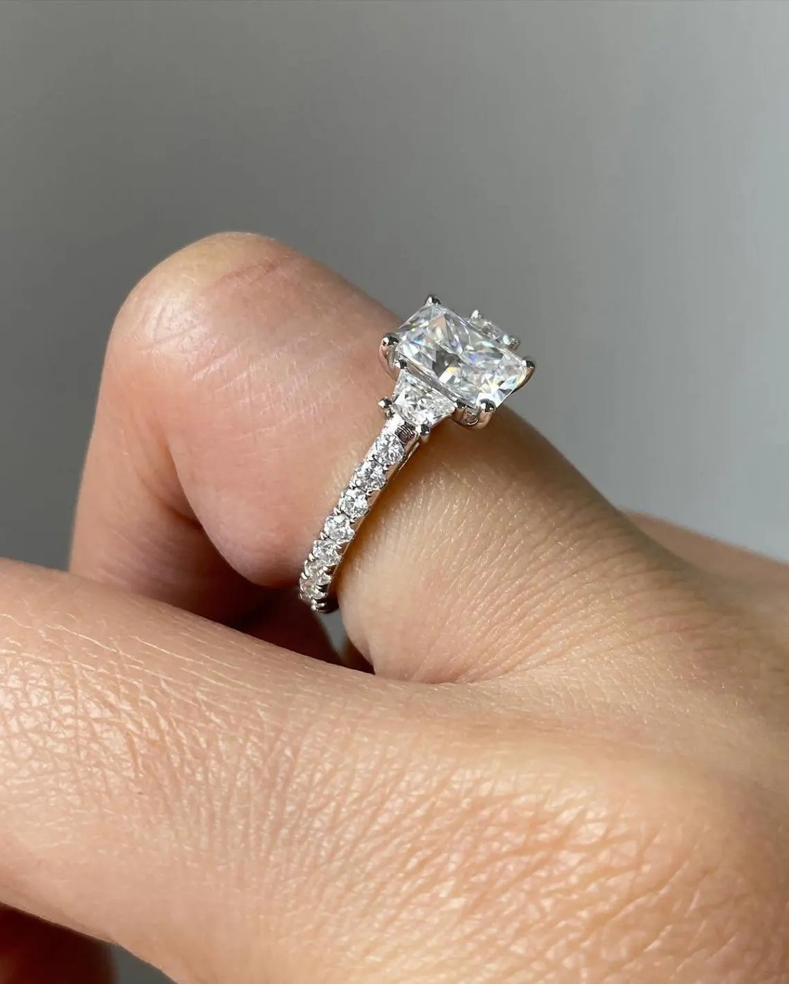 2 CT Radiant Cut Moissanite Trilogy Engagement Ring, 925 Silver Anniversary Ring