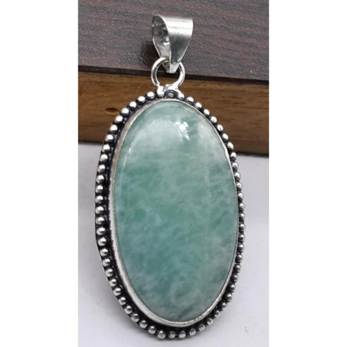 Amazonite Natural Gemstone Antique Silver Plated Pendant 1.5″ J 1101