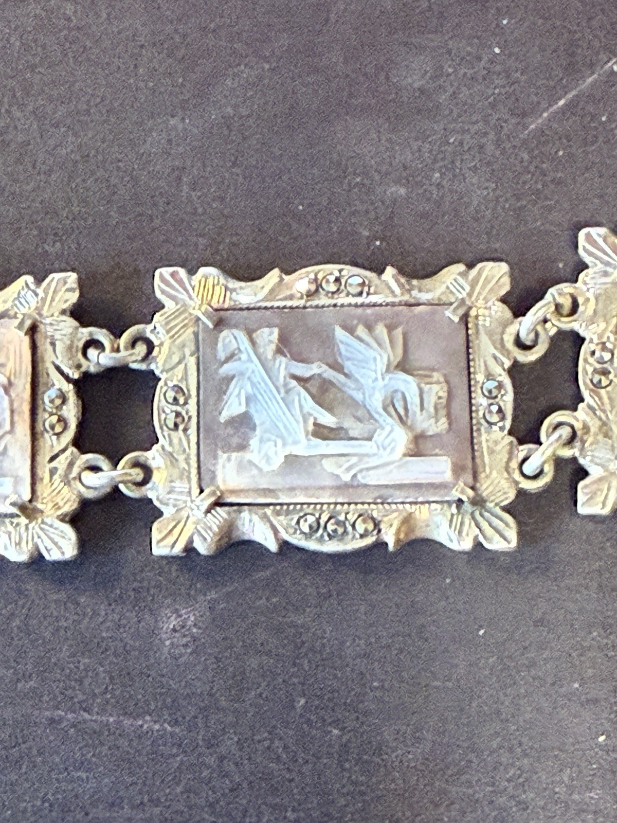 Vtg 30s 800 Silver Italy hand-Carved Cameo Bracelet 7 Greek Gods Days Week