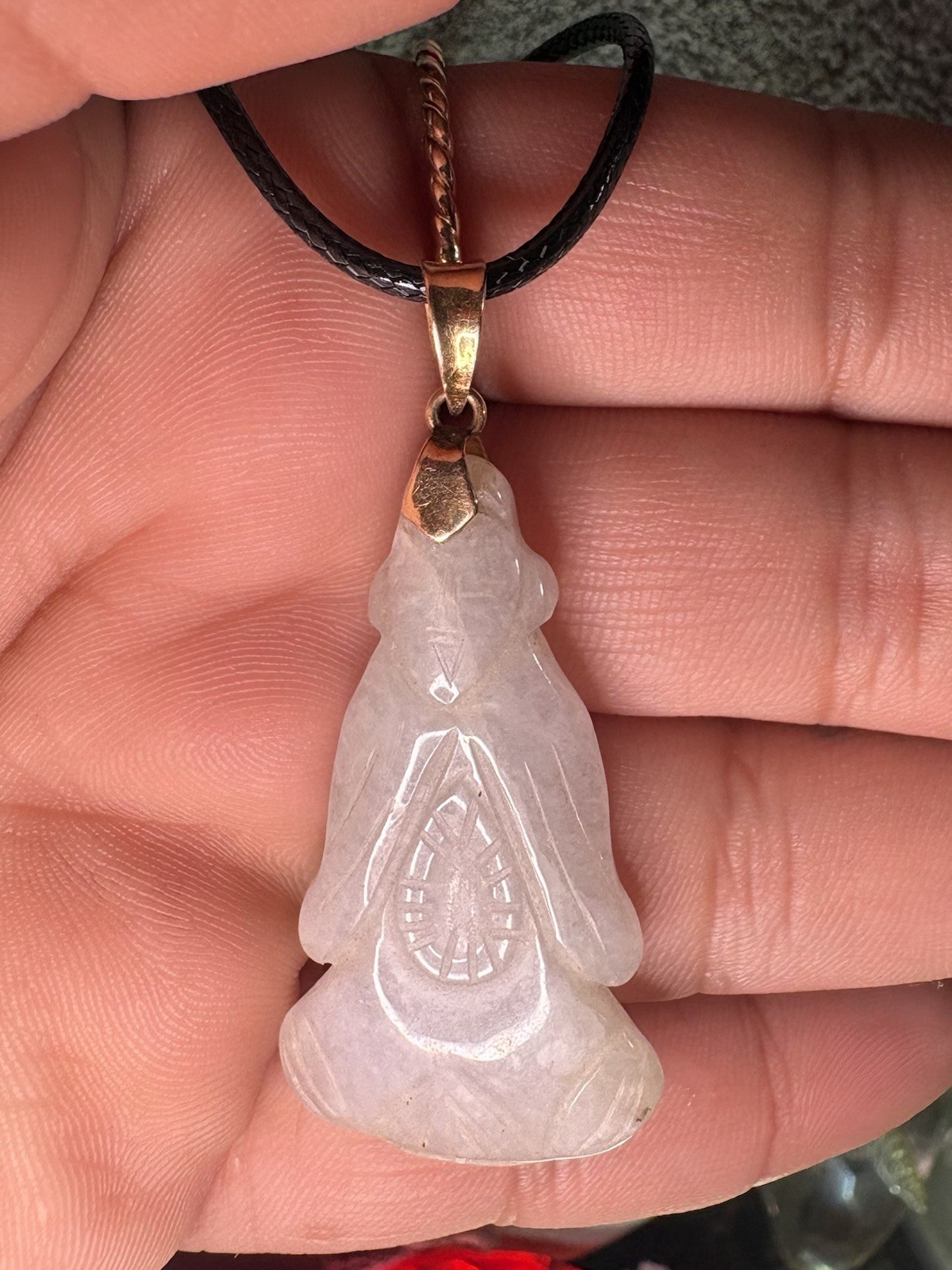 14k Yellow Gold Jade Buddha Wise Symbol Pendant 585 Black Cord Included 6.80G