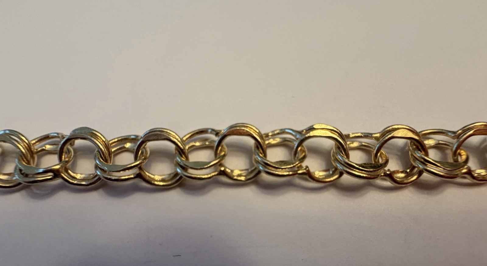 14k Yellow Gold Double Curb Link Chunky Charm Bracelet Polished Retro Never Worn